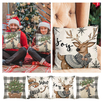 Merry Christmas Linen Cushion Cover, Christmas Trees Pillowcase for Home & Sofa