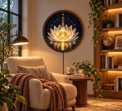 Lotus Flower LED Wall Art, Sacred Geometry Round Light, Spiritual Meditation Decor, Glowing Lotus Wall Decor, Yoga Room Gift