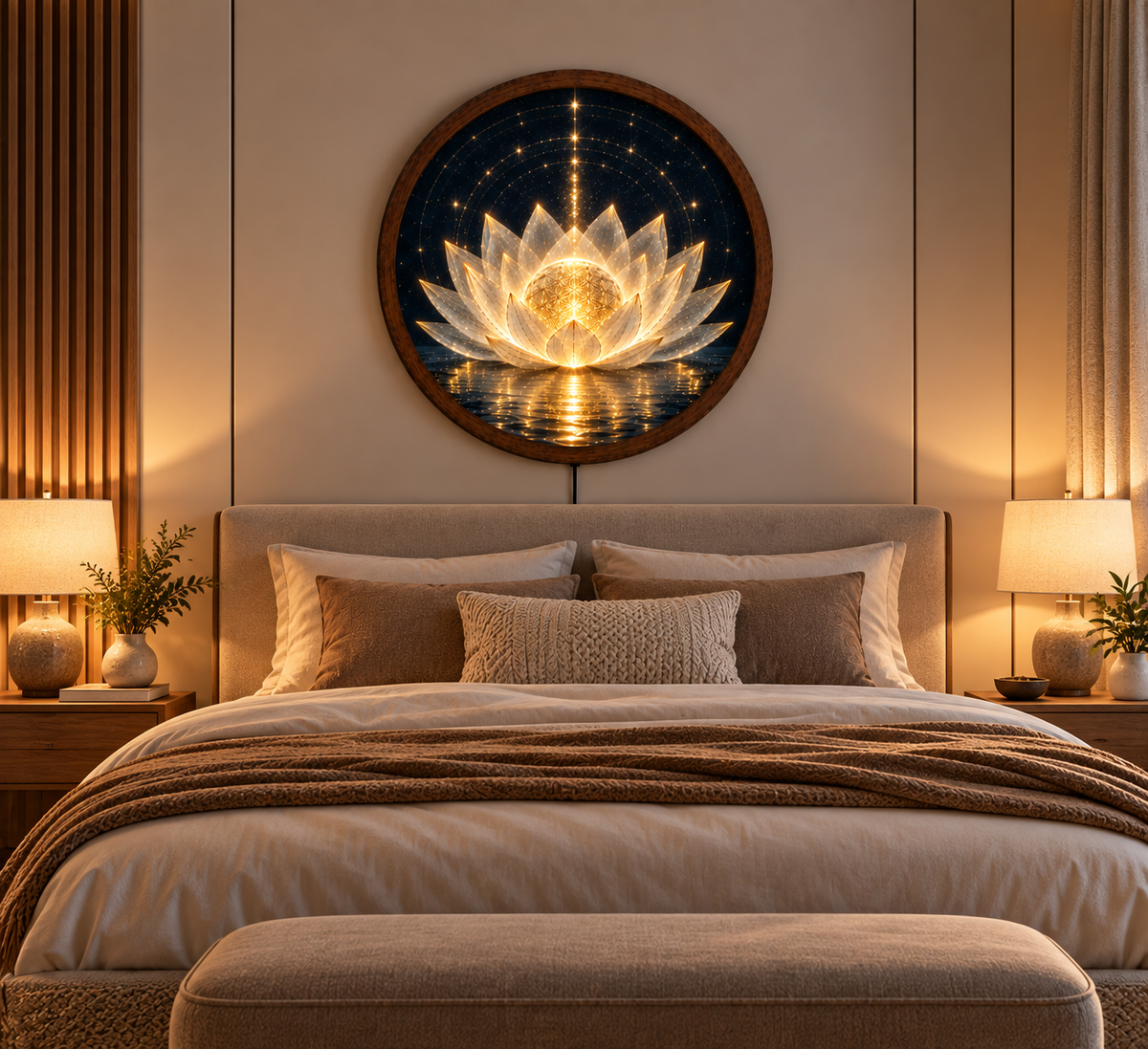 Lotus Flower LED Wall Art, Sacred Geometry Round Light, Spiritual Meditation Decor, Glowing Lotus Wall Decor, Yoga Room Gift