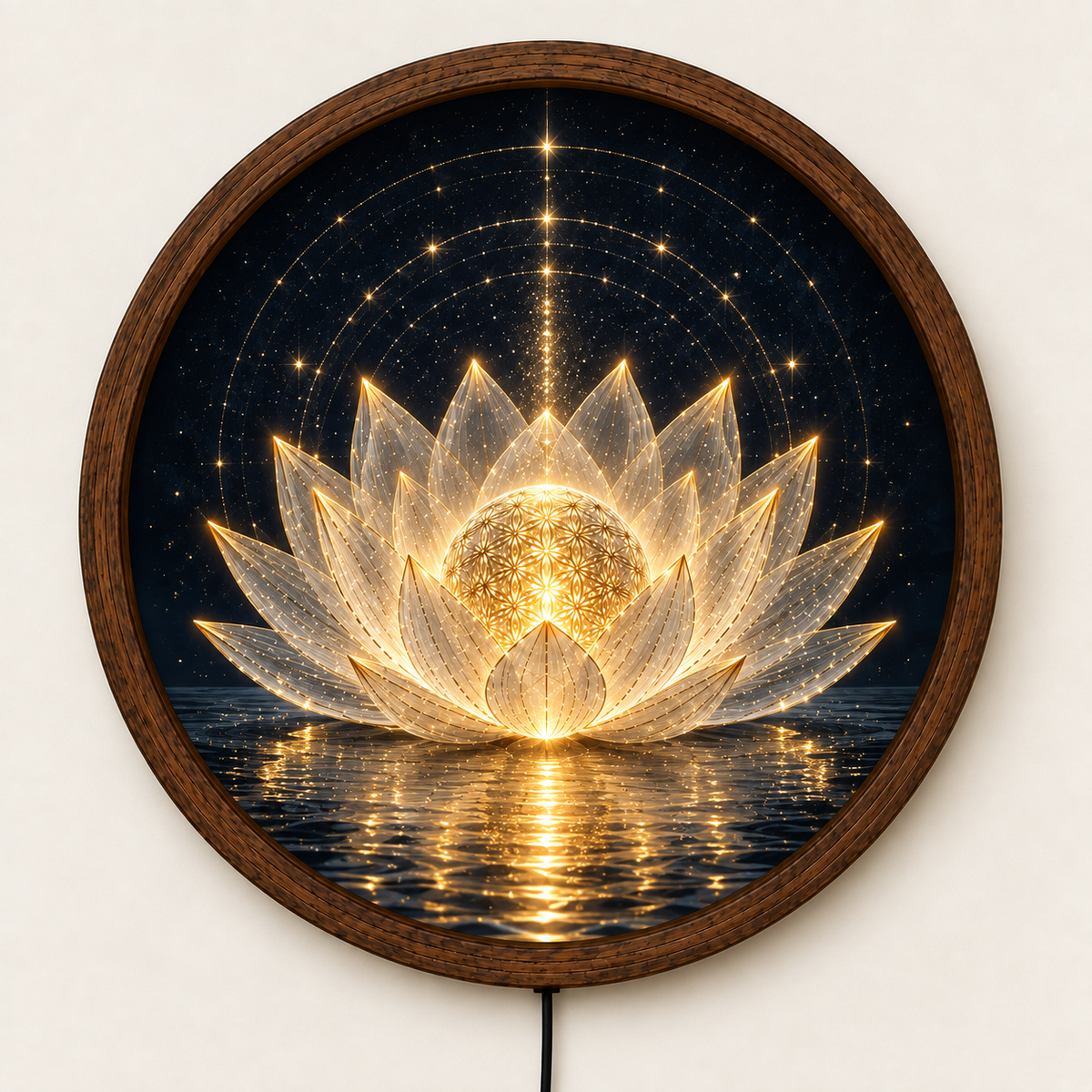 Lotus Flower LED Wall Art, Sacred Geometry Round Light, Spiritual Meditation Decor, Glowing Lotus Wall Decor, Yoga Room Gift