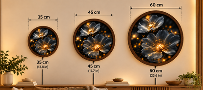 Glowing Floral LED Wall Art, Round Black Flower Light Decor, Modern Botanical Wall Lamp, Illuminated Flower Art, Bedroom Living Room Decor