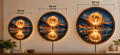 Moonlit Winter Tree LED Wall Art, Full Moon Landscape Light, Round Nature Wall Decor, Glowing Lake Reflection Art, Bedroom Living Room Decor