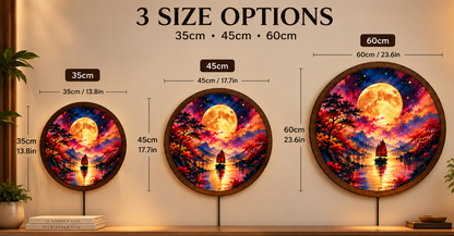 Full Moon LED Wall Art, Colorful Fantasy Landscape Wall Light, Moonlit Sailboat Decor, Round Illuminated Wall Art, Bedroom Living Room Decor