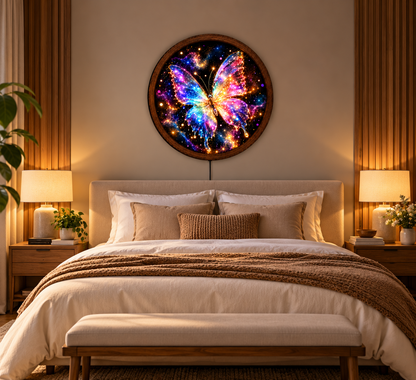 Colorful Butterfly LED Wall Art, Glowing Rainbow Butterfly Wall Light, Round Illuminated Butterfly Decor, Fantasy Bedroom Living Room Art