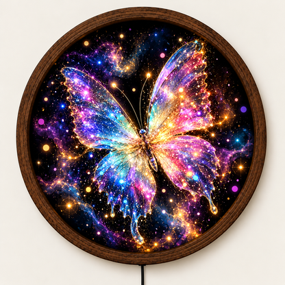Colorful Butterfly LED Wall Art, Glowing Rainbow Butterfly Wall Light, Round Illuminated Butterfly Decor, Fantasy Bedroom Living Room Art