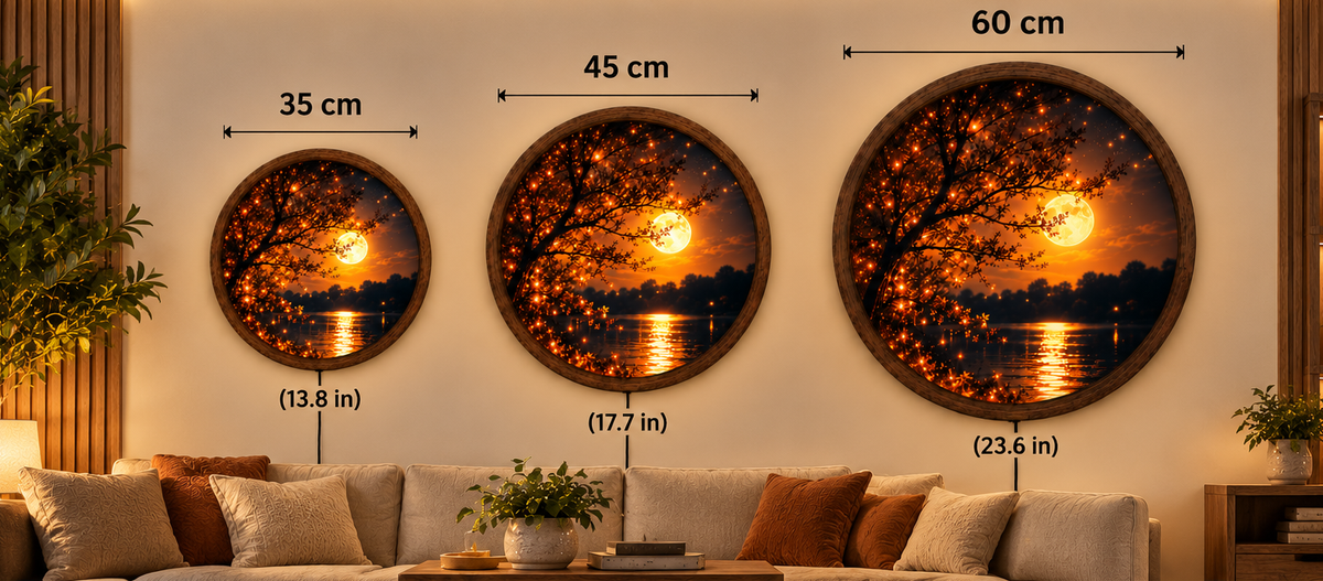 Moonlight Lake LED Wall Art, Glowing Tree Round Wall Light, Full Moon Landscape Decor, Illuminated Nature Wall Art, Cozy Bedroom Decor