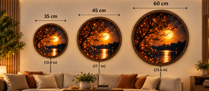 Moonlight Lake LED Wall Art, Glowing Tree Round Wall Light, Full Moon Landscape Decor, Illuminated Nature Wall Art, Cozy Bedroom Decor