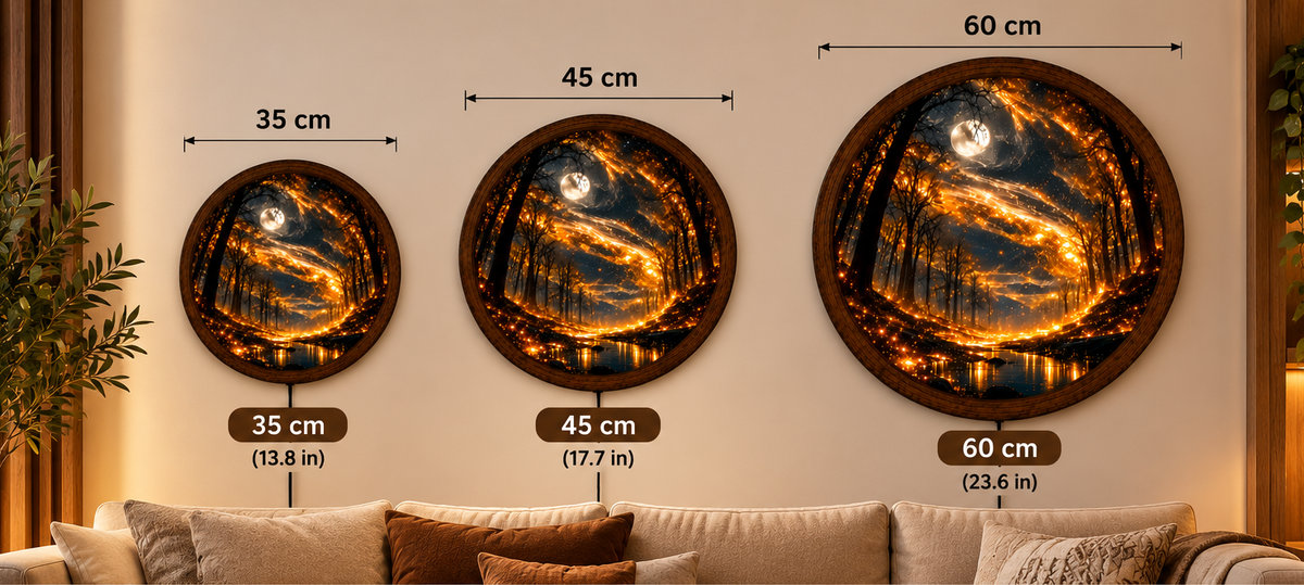 Enchanted Forest LED Wall Art, Glowing Golden Fireflies Round Wall Light, Magical Moonlit Woodland Decor, Fantasy Bedroom Wall Art