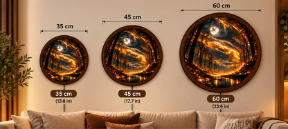 Enchanted Forest LED Wall Art, Glowing Golden Fireflies Round Wall Light, Magical Moonlit Woodland Decor, Fantasy Bedroom Wall Art