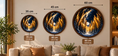 Magical Moonlit Forest LED Wall Art, Glowing Winter Pine Trees, Round Illuminated Wall Decor, Starry Night Forest Light, Cozy Bedroom Decor