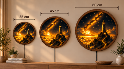 Fantasy Moonlit Castle LED Wall Art, Golden Starry Night Tower Light, Round Illuminated Celestial Decor, Bedroom Wall Lamp