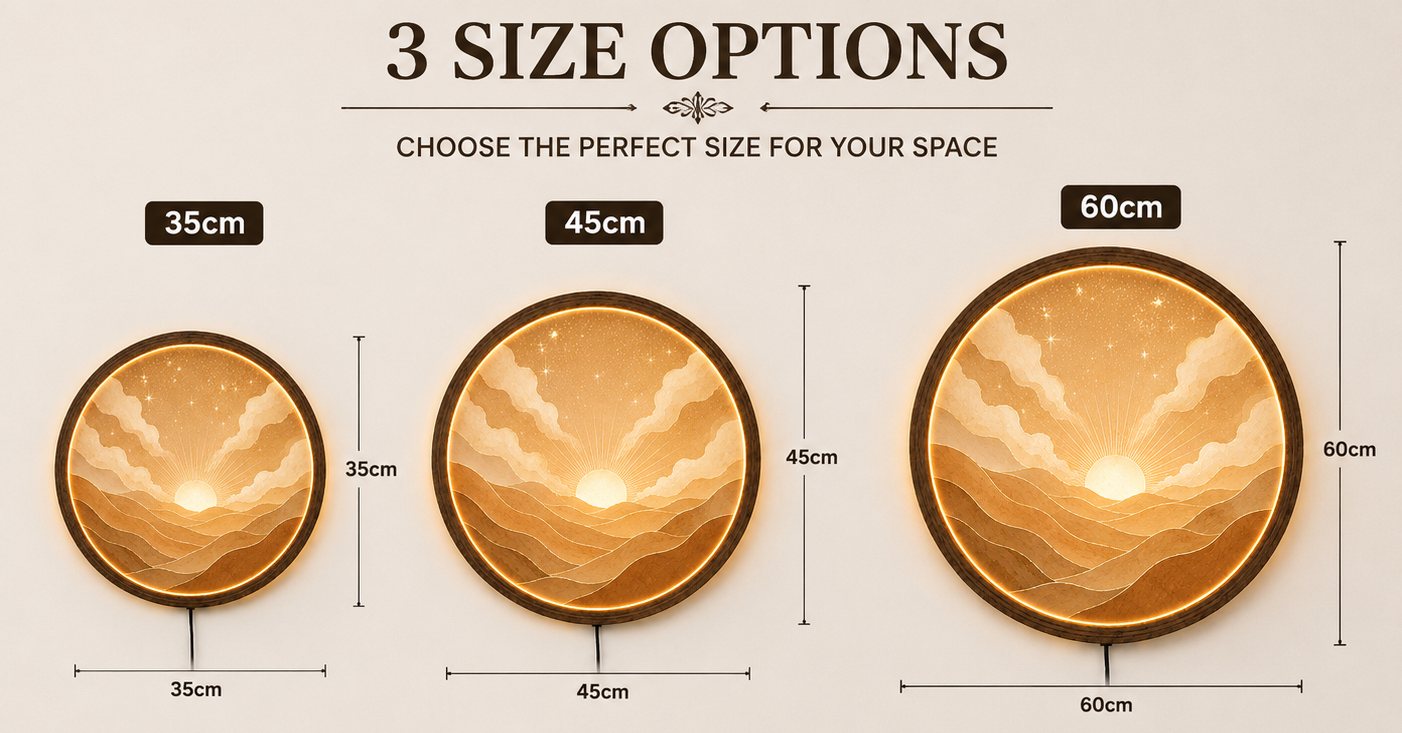 Boho Sunrise LED Wall Decor, Neutral Landscape Light, Round Acrylic Wall Hanging Gift