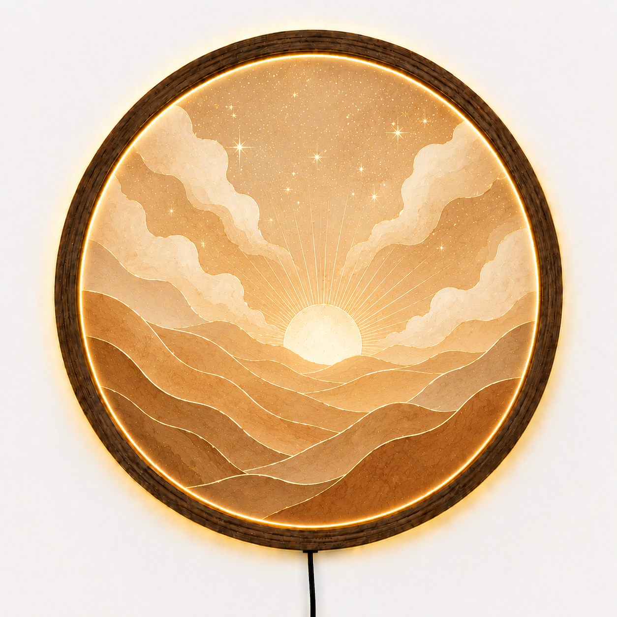 Boho Sunrise LED Wall Decor, Neutral Landscape Light, Round Acrylic Wall Hanging Gift