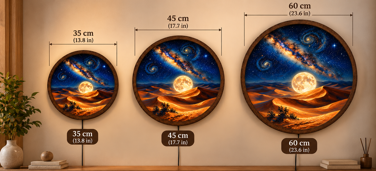 Galaxy Moon LED Wall Art, Round Cosmic Desert Wall Light, Starry Night Sky Decor, Celestial Bedroom Living Room Lamp