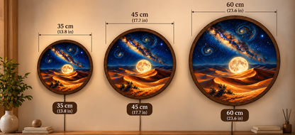Galaxy Moon LED Wall Art, Round Cosmic Desert Wall Light, Starry Night Sky Decor, Celestial Bedroom Living Room Lamp