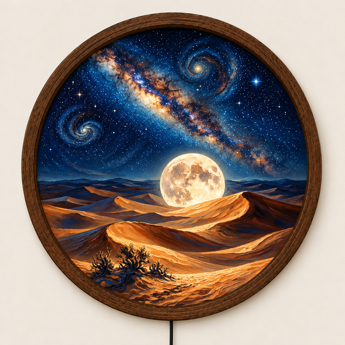 Galaxy Moon LED Wall Art, Round Cosmic Desert Wall Light, Starry Night Sky Decor, Celestial Bedroom Living Room Lamp