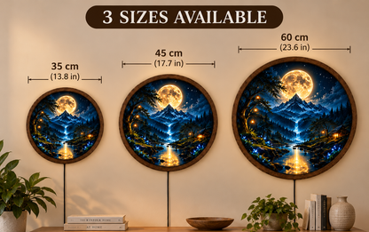 Moonlit Mountain LED Wall Art, Fantasy Forest Waterfall Light, Round Celestial Wall Decor, Magical Night Bedroom Lamp