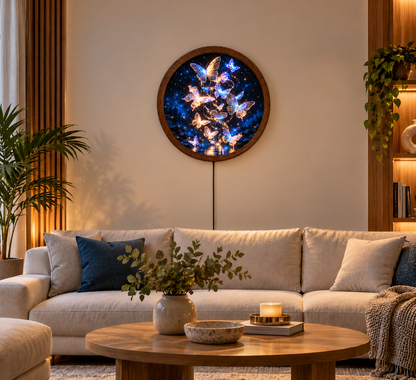 Glowing Butterfly LED Wall Art, Round Lighted Wall Decor, Magical Blue Butterfly Night Light, Fantasy Bedroom Living Room Decor