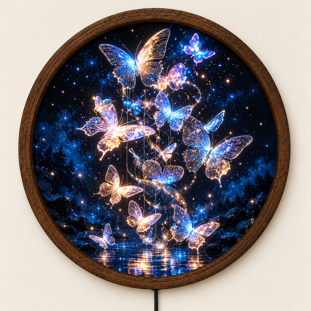 Glowing Butterfly LED Wall Art, Round Lighted Wall Decor, Magical Blue Butterfly Night Light, Fantasy Bedroom Living Room Decor