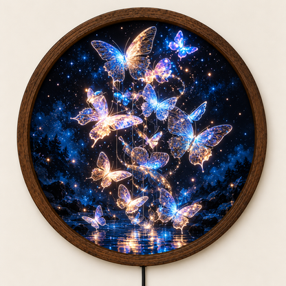 Glowing Butterfly LED Wall Art, Round Lighted Wall Decor, Magical Blue Butterfly Night Light, Fantasy Bedroom Living Room Decor