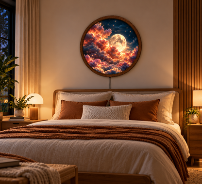 Glowing Full Moon LED Wall Art, Round Lighted Wall Decor, Dreamy Moon and Clouds Night Sky, Celestial Bedroom Living Room Decor