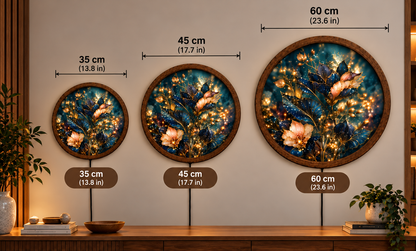 Elegant Floral LED Wall Art, Glowing Blue and Gold Flower Wall Light, Round Illuminated Botanical Decor, Luxury Bedroom Living Room Art