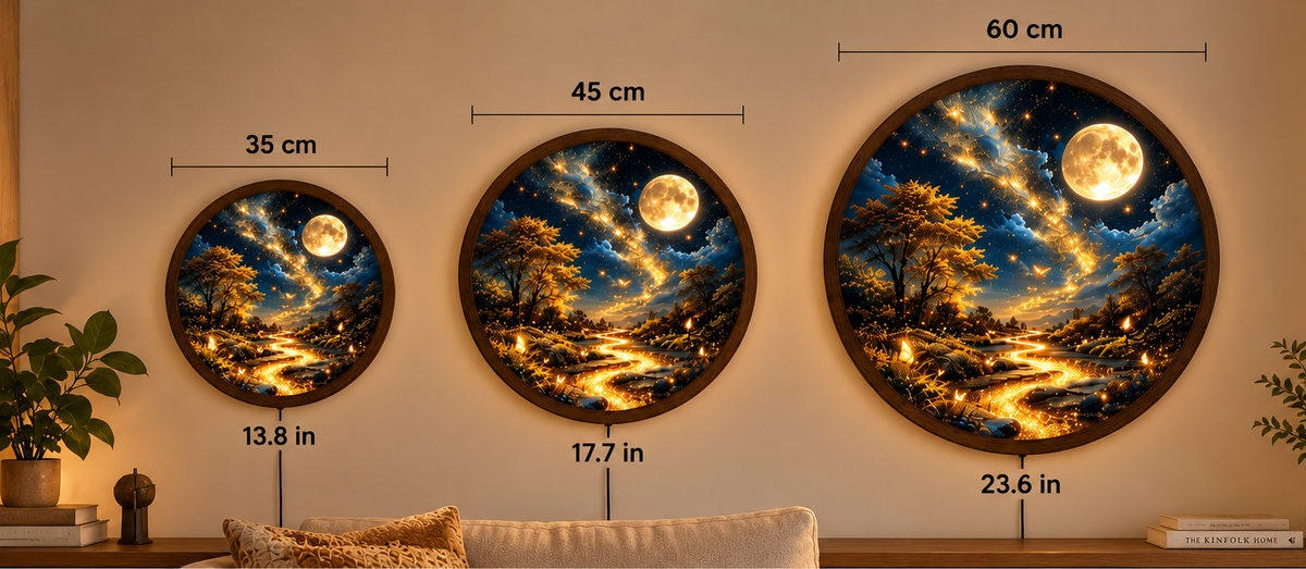Magical Moonlit Forest LED Wall Art, Glowing River and Butterfly Wall Light, Round Fantasy Landscape Decor, Starry Night Wall Lamp