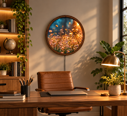Wildflower Meadow LED Wall Art, Round Lighted Floral Wall Decor, Glowing Daisy Flower Art, Rustic Botanical Bedroom Living Room Decor