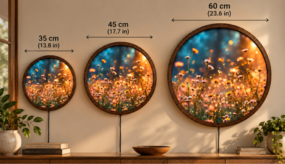 Wildflower Meadow LED Wall Art, Round Lighted Floral Wall Decor, Glowing Daisy Flower Art, Rustic Botanical Bedroom Living Room Decor
