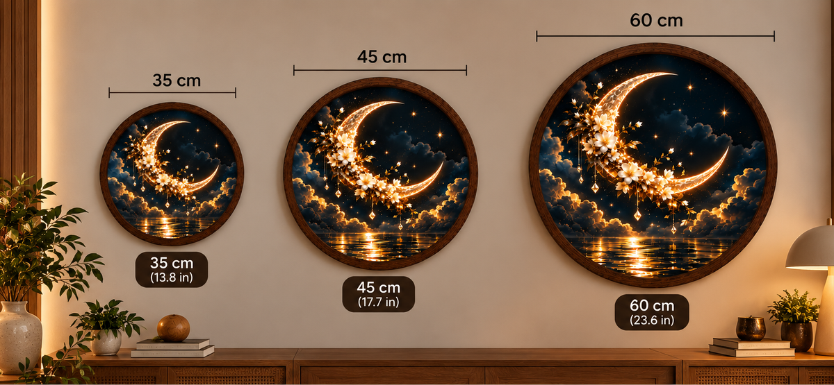 Crescent Moon LED Wall Art, Glowing Floral Moon Light, Round Celestial Wall Decor, Fantasy Night Sky Bedroom Living Room Decor