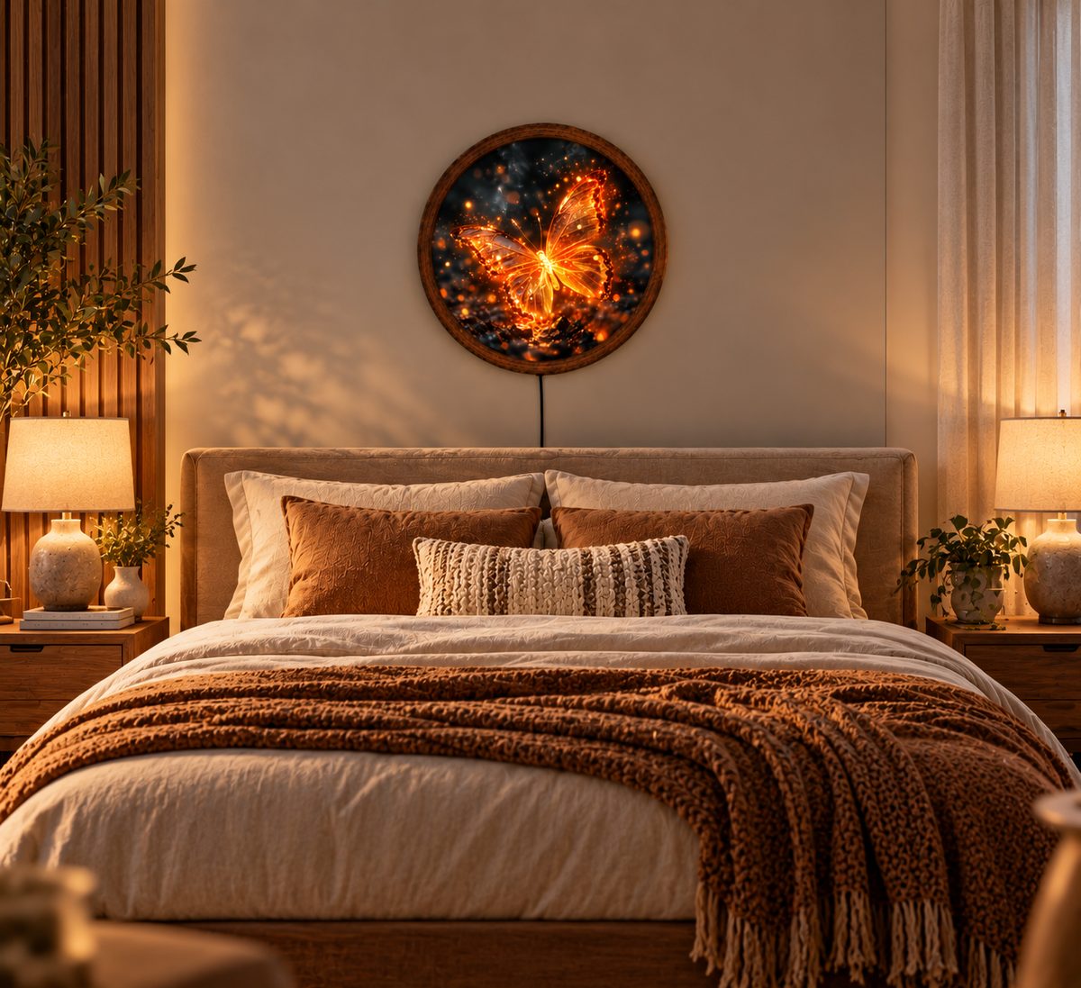 Glowing Butterfly LED Wall Art, Golden Butterfly Wall Light, Round Illuminated Butterfly Decor, Fantasy Bedroom Living Room Art