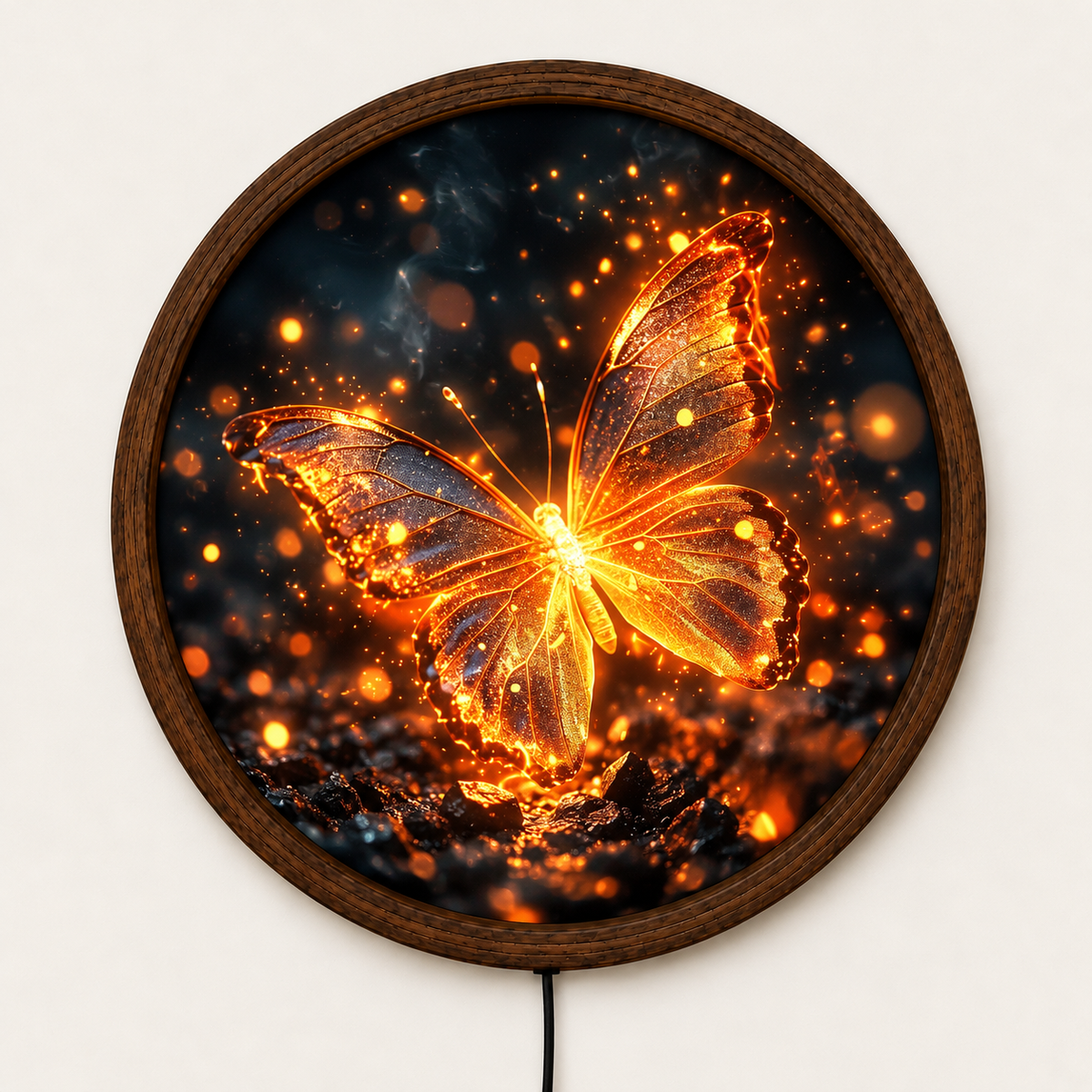 Glowing Butterfly LED Wall Art, Golden Butterfly Wall Light, Round Illuminated Butterfly Decor, Fantasy Bedroom Living Room Art
