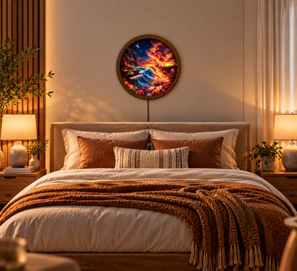 Fantasy Floral LED Wall Art, Glowing Piano Ocean Wave Light, Round Magical Landscape Decor, Colorful Bedroom Living Room Art