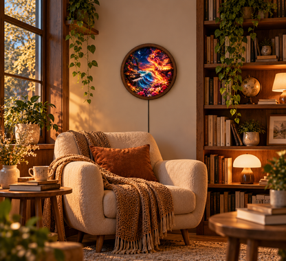 Fantasy Floral LED Wall Art, Glowing Piano Ocean Wave Light, Round Magical Landscape Decor, Colorful Bedroom Living Room Art