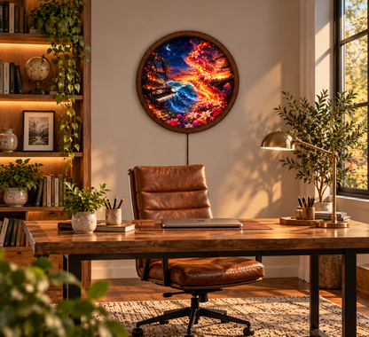 Fantasy Floral LED Wall Art, Glowing Piano Ocean Wave Light, Round Magical Landscape Decor, Colorful Bedroom Living Room Art