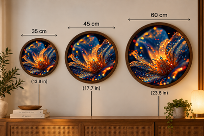 Abstract Floral LED Wall Art, Glowing Orange Blue Flower Light, Round Illuminated Wall Decor, Modern Botanical Lamp, Bedroom Gift