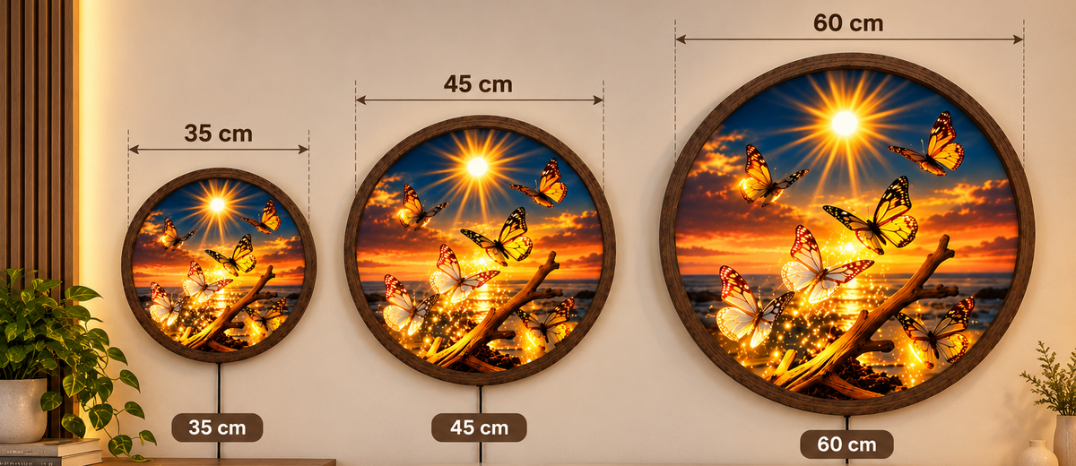 Butterfly Sunset LED Wall Art, Glowing Monarch Butterfly Light, Round Illuminated Ocean Wall Decor, Nature Bedroom Living Room Gift