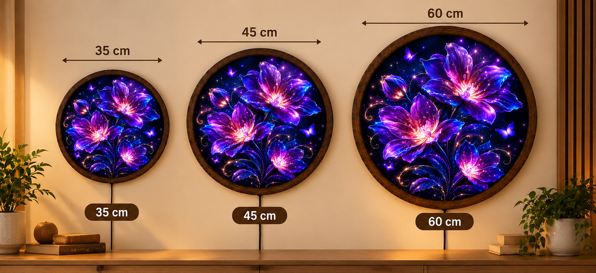 Purple Floral LED Wall Art, Glowing Fantasy Flower and Butterfly Light, Round Illuminated Botanical Decor, Bedroom Wall Lamp
