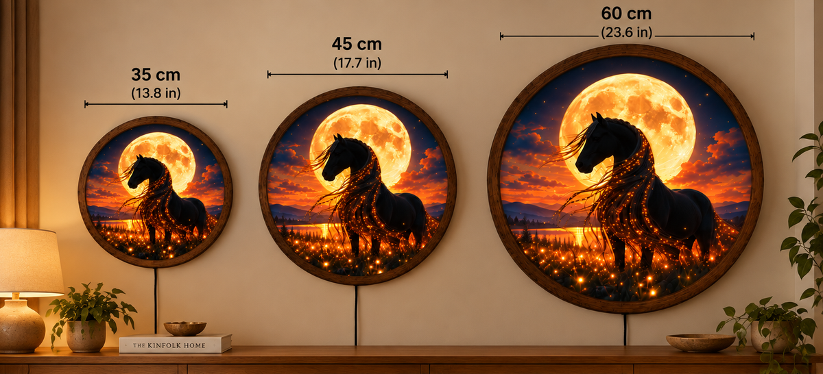 Black Horse Moonlight LED Wall Art, Glowing Full Moon Horse Decor, Round Illuminated Horse Wall Light, Fantasy Bedroom Living Room Decor