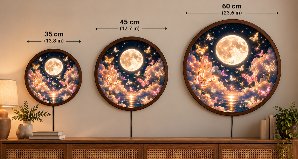 Moonlight Butterfly LED Wall Art, Glowing Full Moon Butterfly Light, Round Illuminated Fantasy Decor, Dreamy Bedroom Wall Lamp