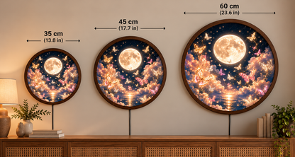 Moonlight Butterfly LED Wall Art, Glowing Full Moon Butterfly Light, Round Illuminated Fantasy Decor, Dreamy Bedroom Wall Lamp