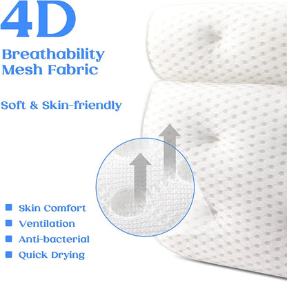 Bath Pillow, Bathtub Spa 4D Air Mesh 7 Suction Support Head Back Shoulder Neck