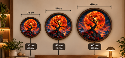 Fiery Red Moon Tree LED Wall Art, Glowing Fantasy Moon Landscape, Round Lighted Wall Decor, Mystical Nature Wall Lamp, Bedroom Living Room Gift