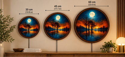 Autumn Moon LED Wall Art, Glowing Full Moon Forest Lake Landscape, Round Lighted Wall Decor, Fall Nature Wall Lamp, Bedroom Gift