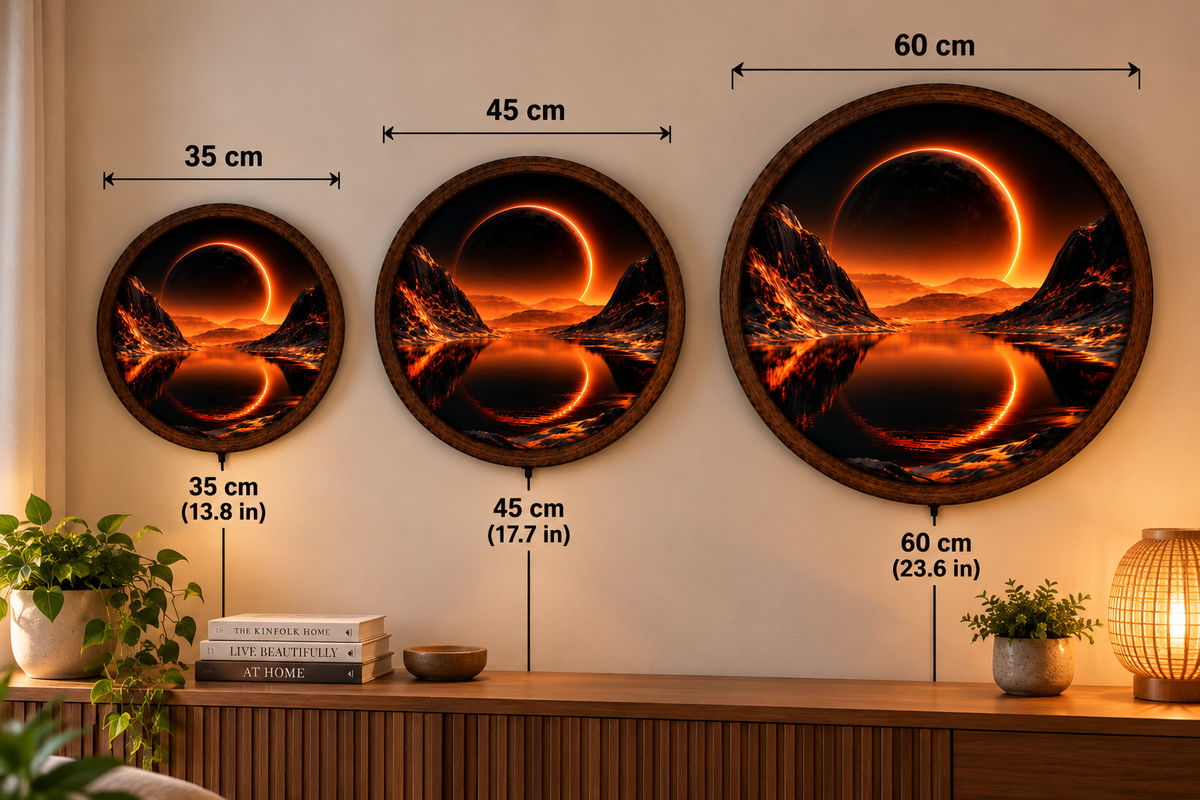 Solar Eclipse LED Wall Art, Glowing Orange Eclipse Mountain Lake, Round Lighted Wall Decor, Celestial Landscape Lamp, Bedroom Gift