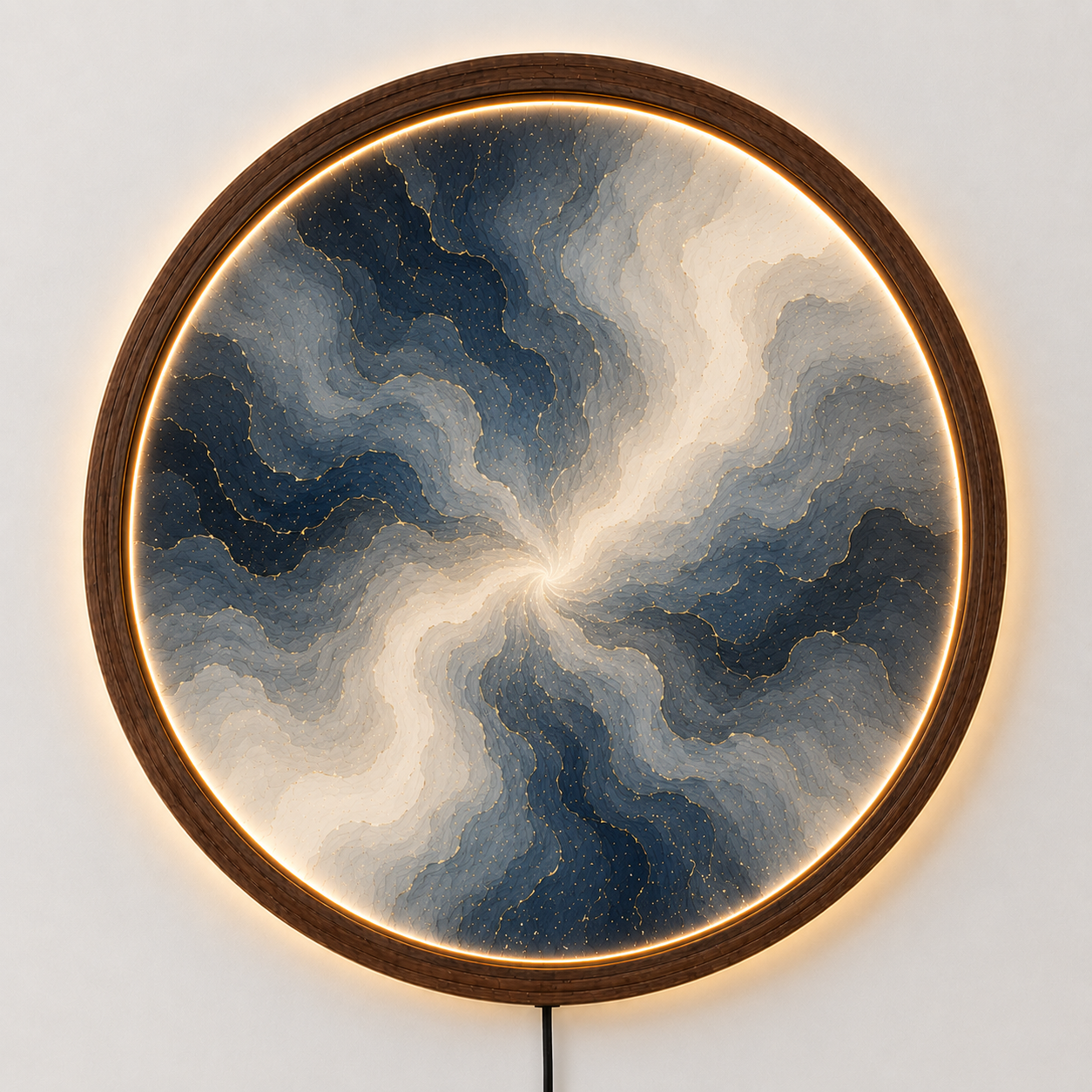 Abstract Blue Gray LED Wall Decor, Round Marble Light Art, Modern Home Accent