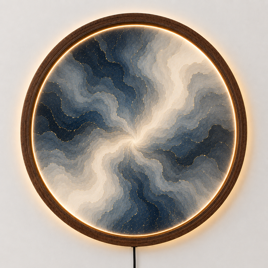 Abstract Blue Gray LED Wall Decor, Round Marble Light Art, Modern Home Accent