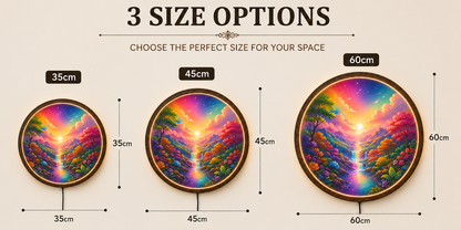 Colorful LED Wall Decor, Round Landscape Wall Art, Wooden Frame Light Lamp