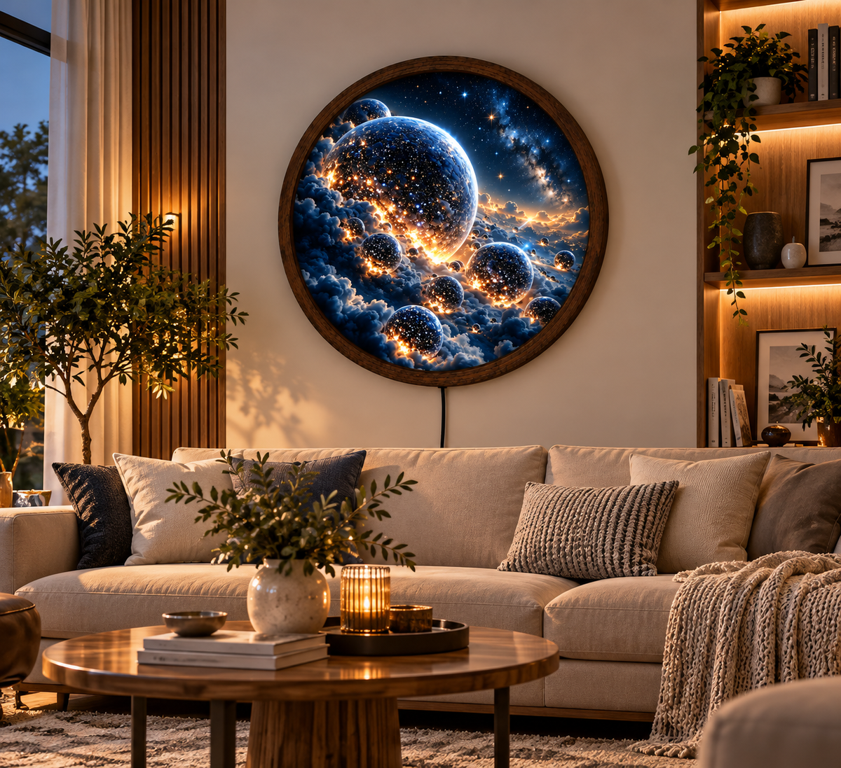 Galaxy Planets LED Wall Art, Cosmic Universe Round Wall Light, Starry Sky Space Decor, Celestial Bedroom Wall Hanging Gift