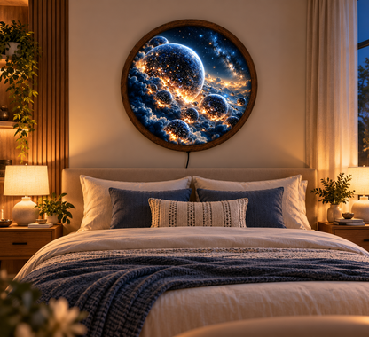 Galaxy Planets LED Wall Art, Cosmic Universe Round Wall Light, Starry Sky Space Decor, Celestial Bedroom Wall Hanging Gift